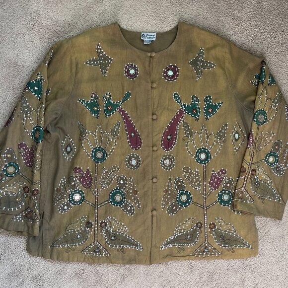 Raiment Fashions Jacket Womens Large Brown Sequined Patchwork Art To Wear Artsy - Picture 2 of 7